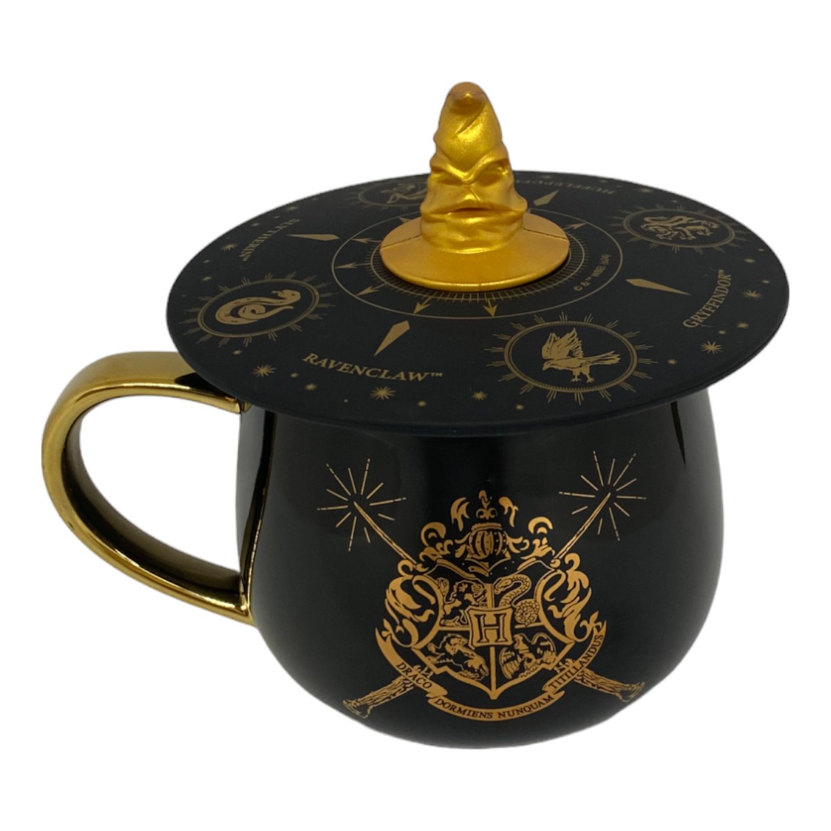 Taza caldero de hogwarts con tapa de sombrero seleccionador